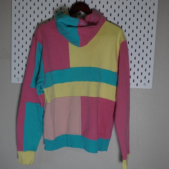 Champion Classic Fleece Pullover Hoodie Small Color Block Pink Yellow Blue - Picture 9 of 9
